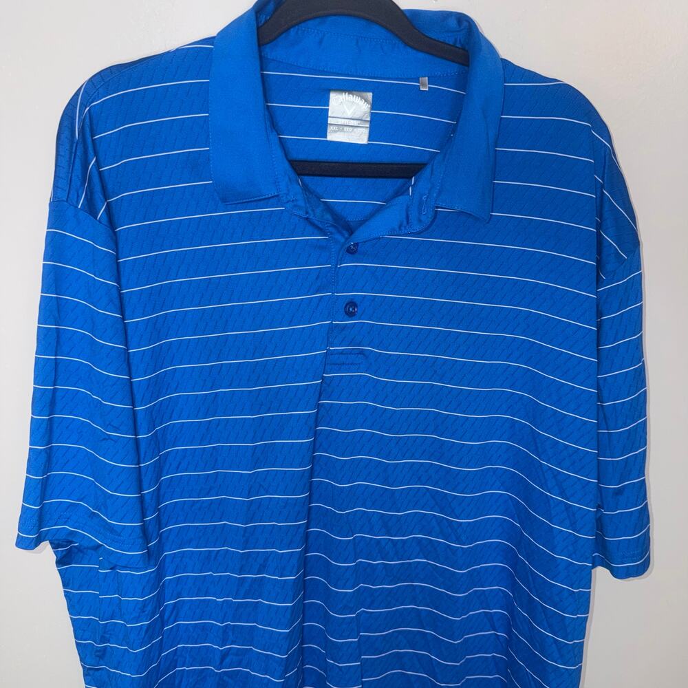 Callaway Opti-Dri Mens Size XXL Blue White Stripe Short Sleeve Golf Polo Casual